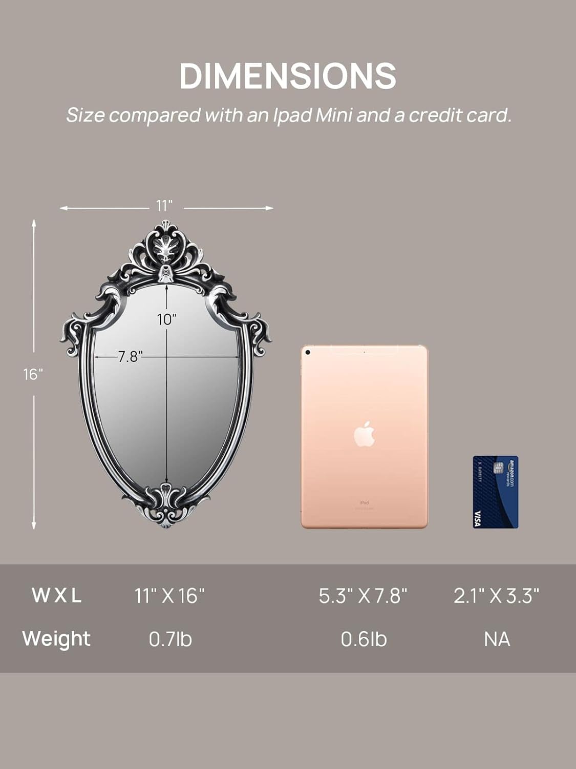 OMIRO Decorative Wall Mirror of Antique Gold Shield Shape, 16" L x 11" W, Pack of 2