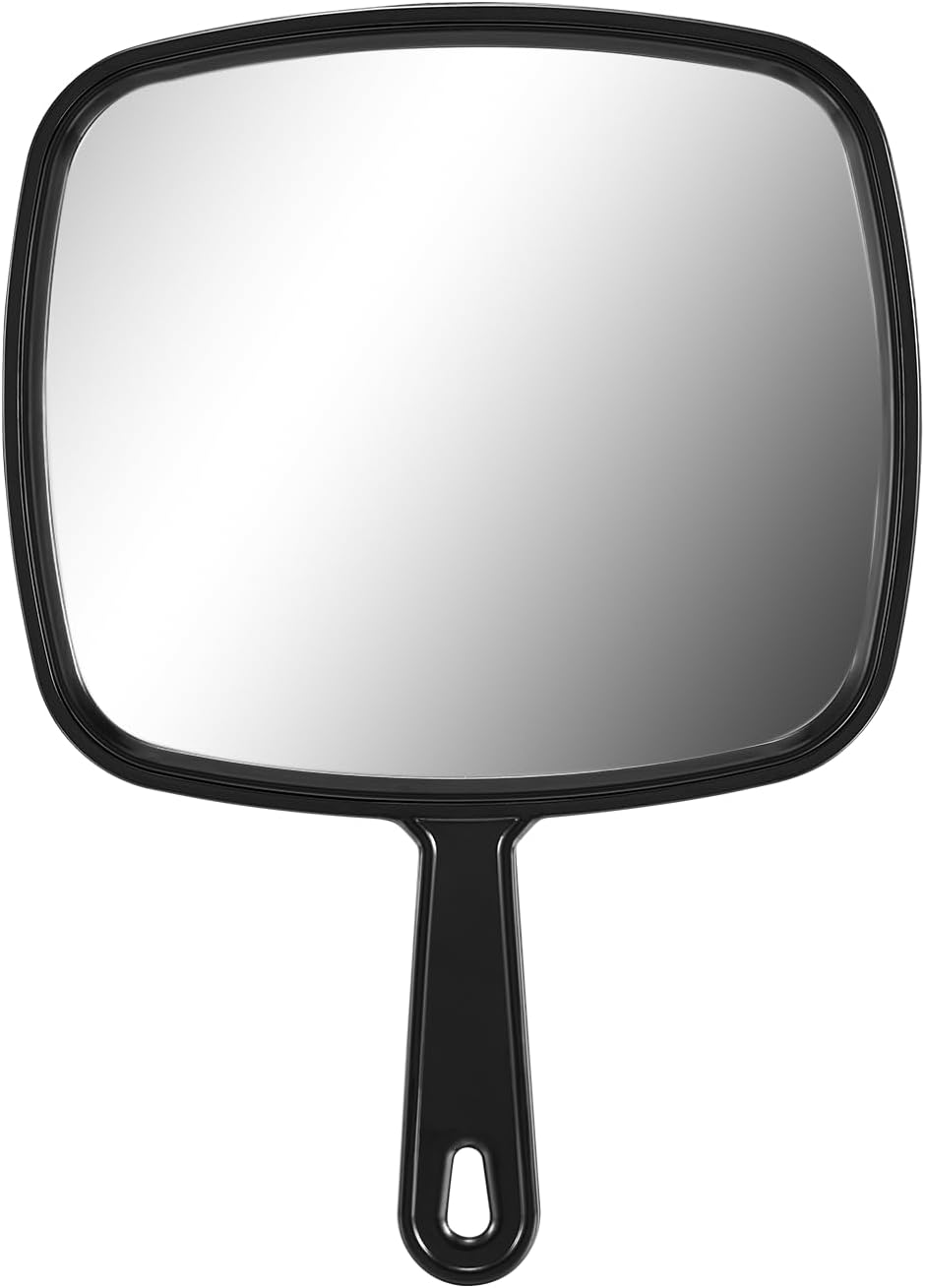OMIRO 10.3" L x 7.4" W Hand Mirror, All Black Handheld Mirror with Handle