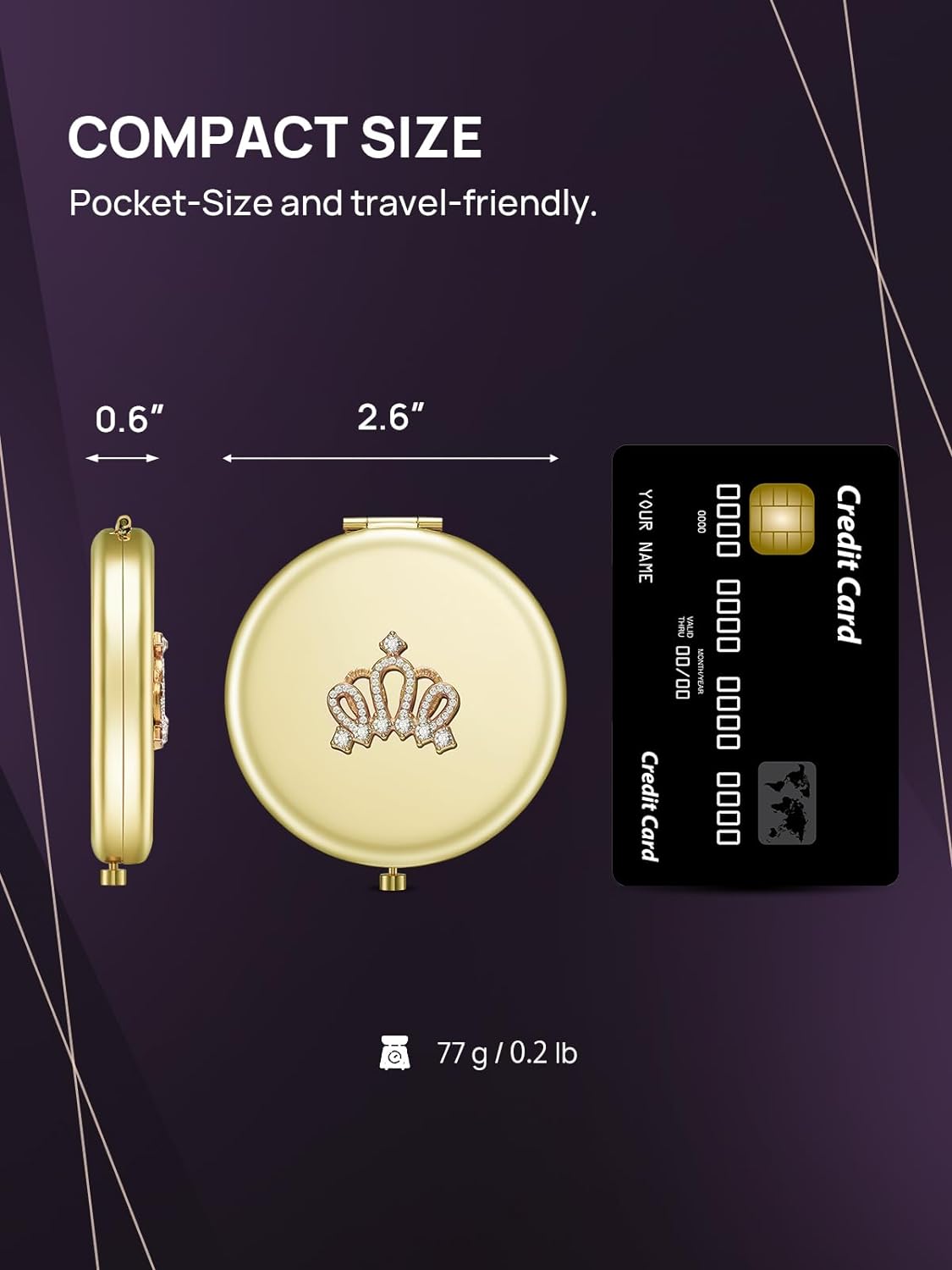 OMIRO 1X/10X Magnifying Compact Mirror, Small Crown Engraved Pocket Makeup Mirror Gift for Her Women Mom (Gold)