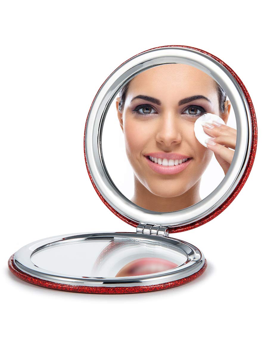 OMIRO Compact Mirror, Round PU 1X/10X Magnification, Ultra-Portable for Purses and Travel