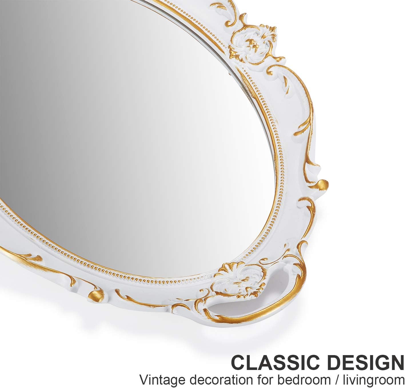 OMIRO Decorative Wall Mirror, Vintage Carved Hanging Mirrors for Bedroom Living-Room Dresser Decor, Oval Antique White 10" W x 15" L, Pack of 2
