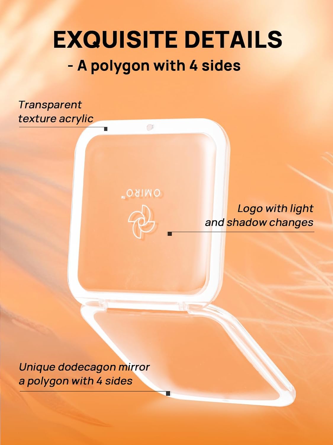 OMIRO Compact Mirror Magnifying Pocket Mirror 10X Small Travel Folding Mirror for Handbag Square 3.5 inch (Peach Fuzz)