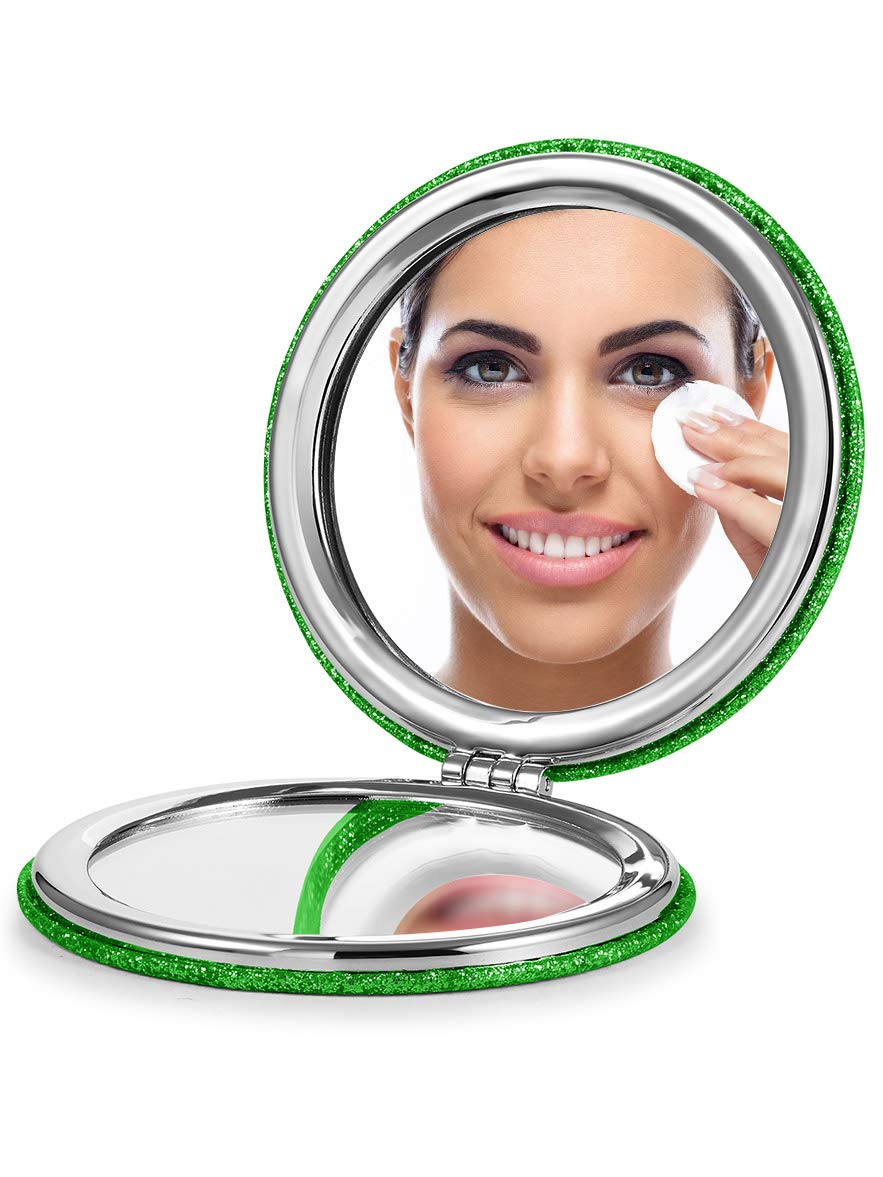 OMIRO Compact Mirror, Round PU 1X/10X Magnification, Ultra-Portable for Purses and Travel