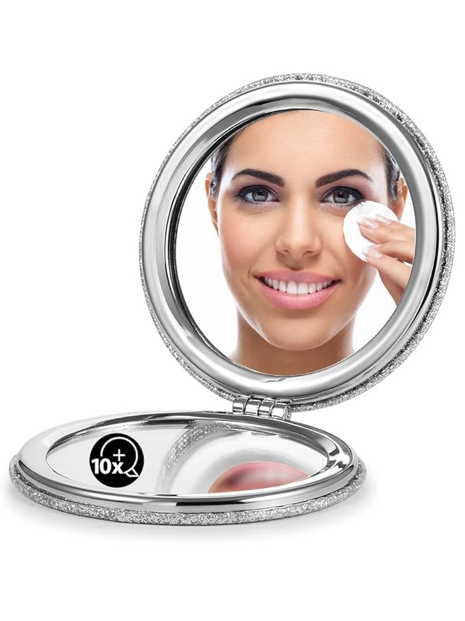 OMIRO Compact Mirror, Round PU 1X/10X Magnification, Ultra-Portable for Purses and Travel
