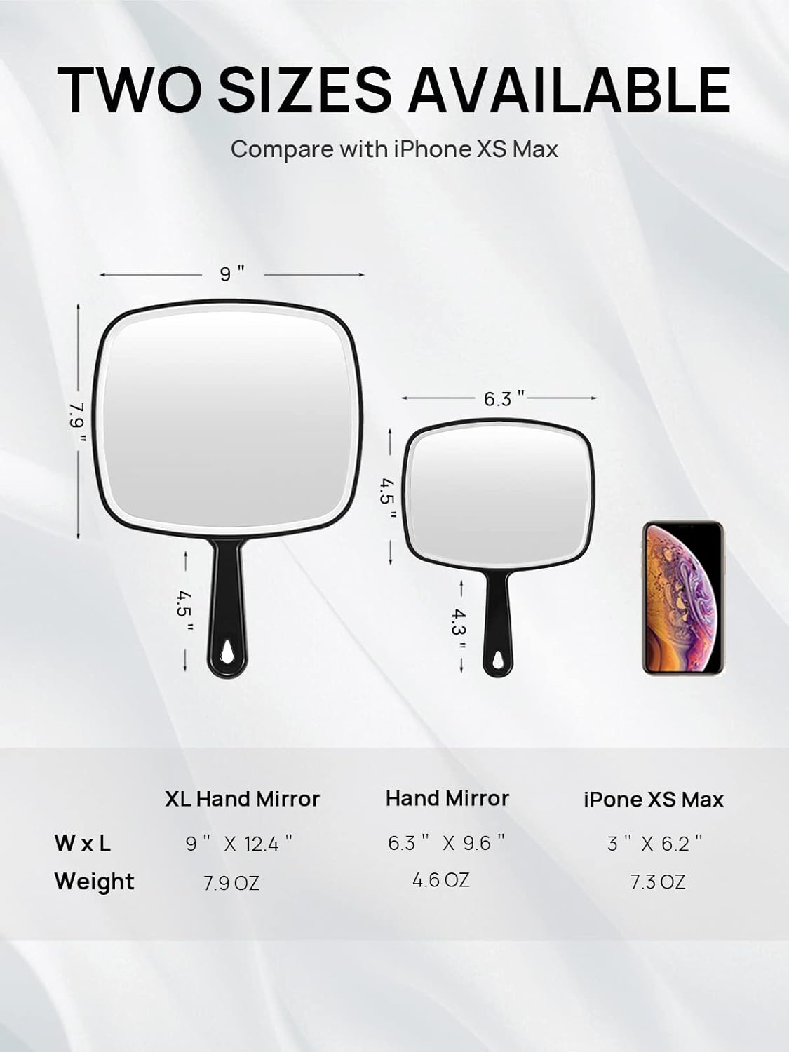 OMIRO Hand Mirror, Extra Large Black Handheld Mirror with Handle, 9" W x 12.4" L