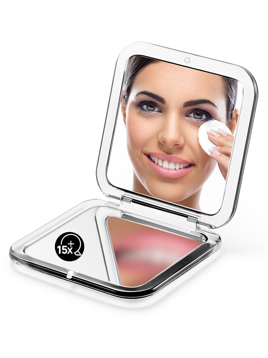 OMIRO Folding Compact Mirror, 1X/15X Magnification 3½” Pocket Size Square Hand Mirror for Travel Makeup (Silver)