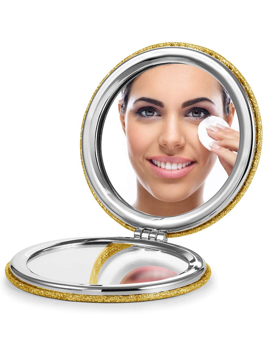 OMIRO Compact Mirror, Round PU 1X/10X Magnification, Ultra-Portable for Purses and Travel
