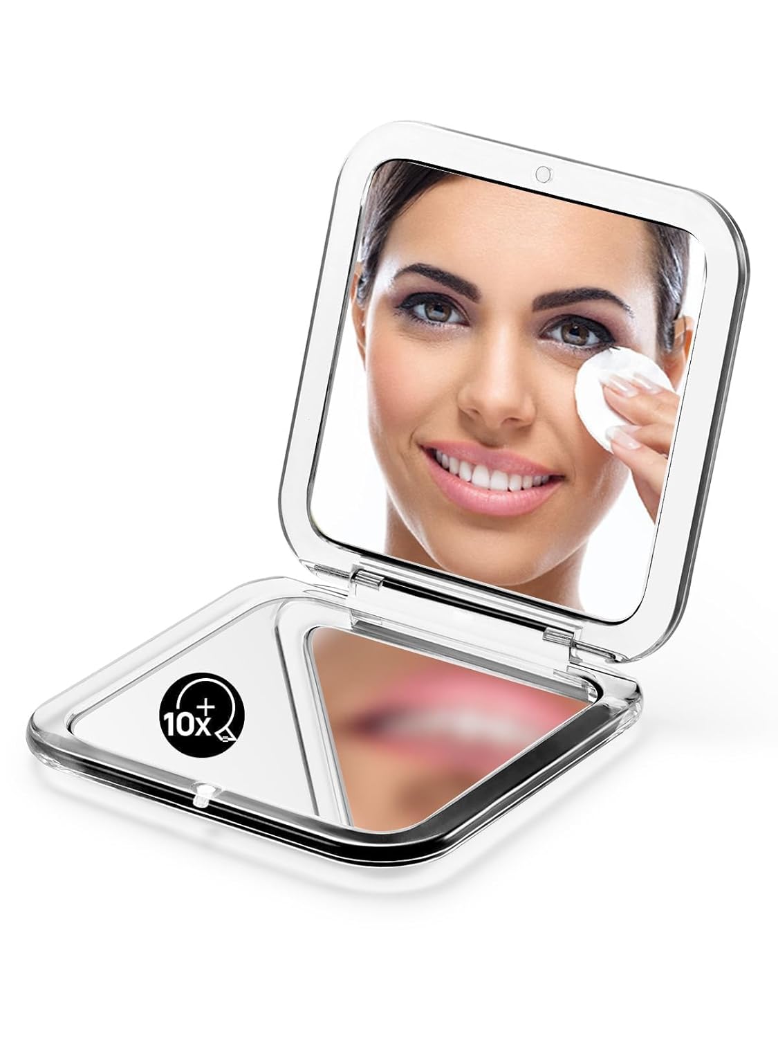 OMIRO Folding Compact Mirror, 1X/10X Magnification 3½” Pocket Size Square Hand Mirror for Travel Makeup (Black)