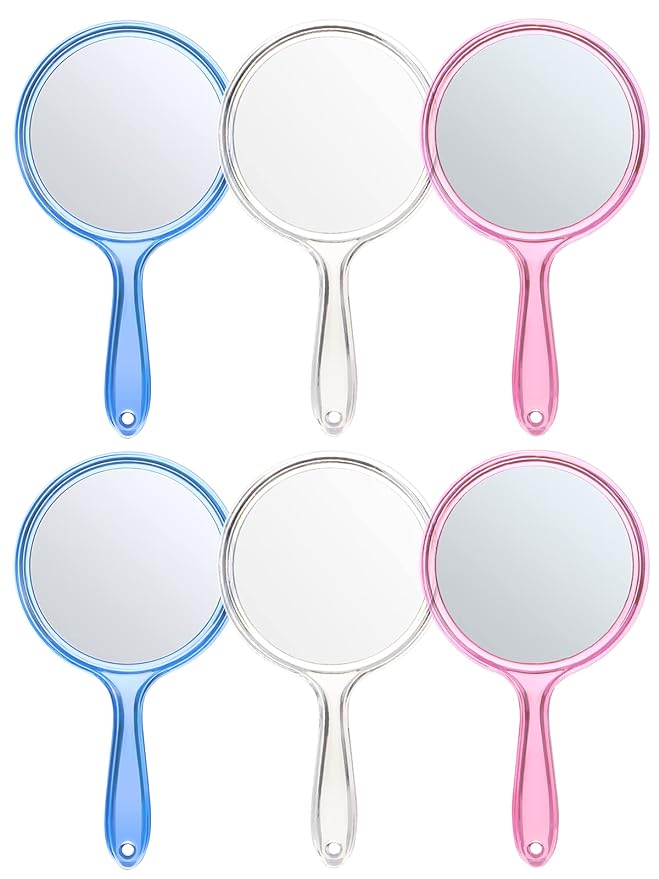 OMIRO Hand Mirror, Double-Sided Handheld Mirror 1X/3X Magnifying Mirror with Handle, Set of 3 (Mix Colors)