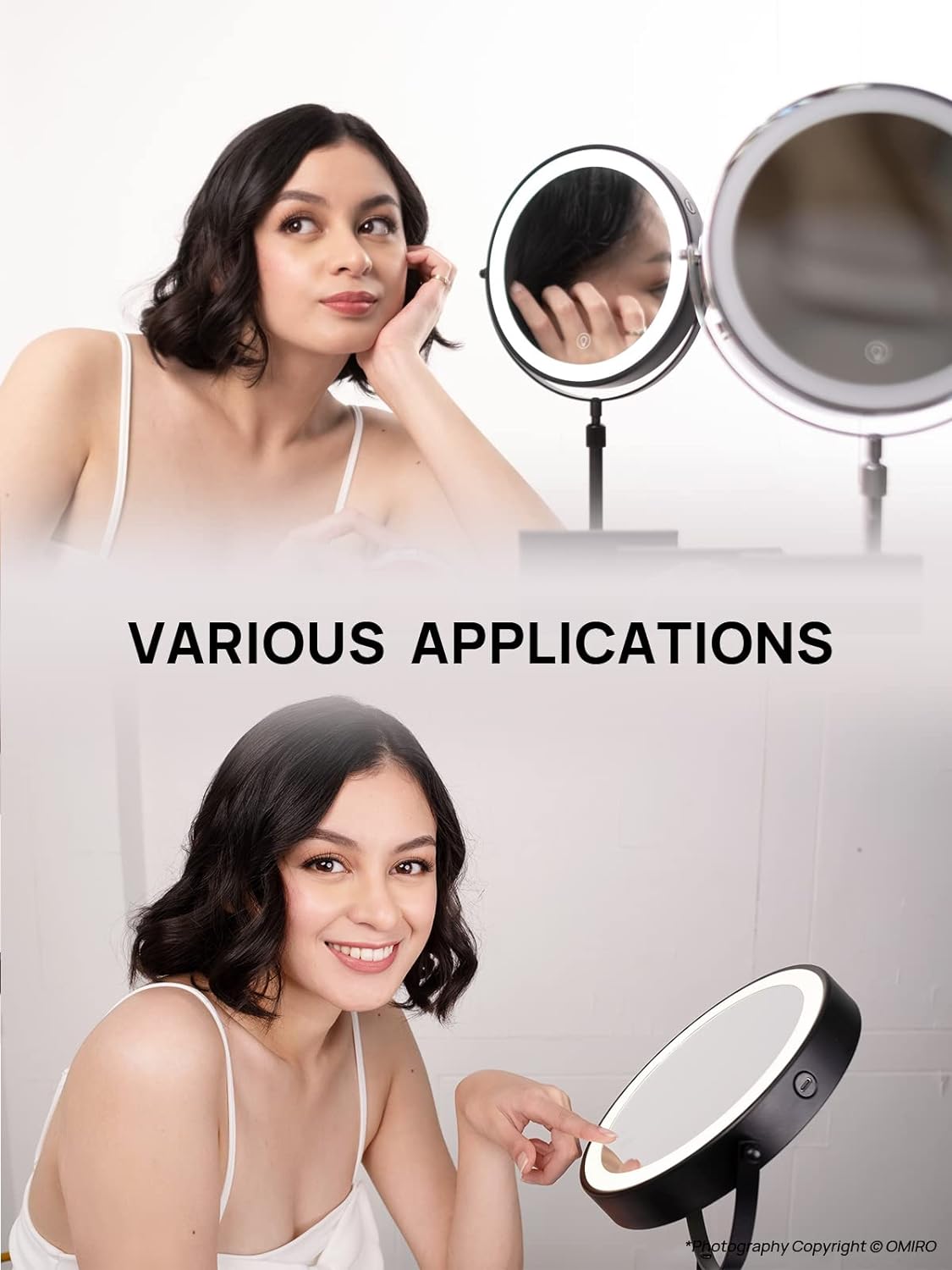 OMIRO 8.5 Inches Lighted Makeup Mirror with 3X/10X Magnifications, Double Sided Swivel Vanity Mirror with Height-Adjustable Stand (Rose Gold)