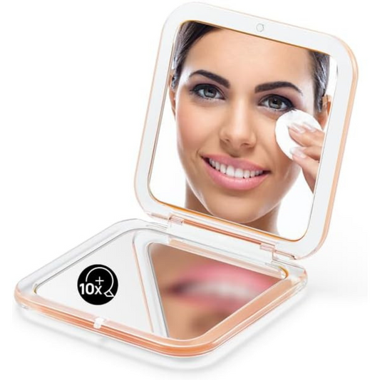 OMIRO Compact Mirror Magnifying Pocket Mirror 10X Small Travel Folding Mirror for Handbag Square 3.5 inch (Peach Fuzz)