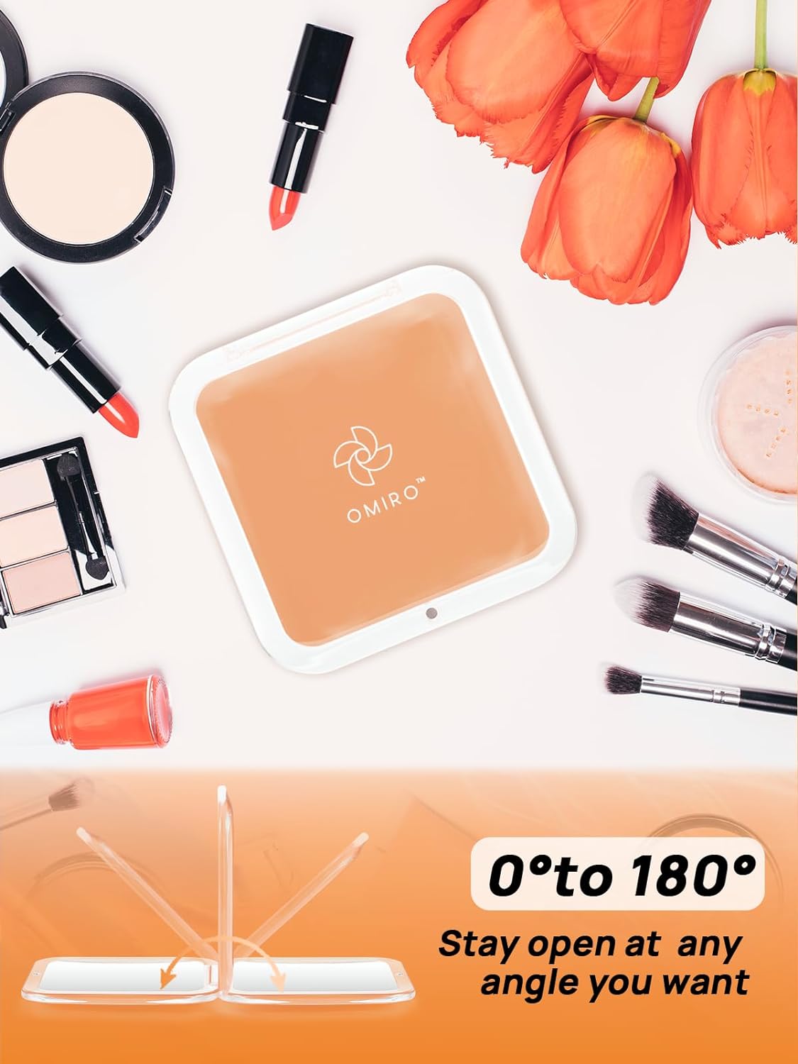 OMIRO Compact Mirror Magnifying Pocket Mirror 10X Small Travel Folding Mirror for Handbag Square 3.5 inch (Peach Fuzz)
