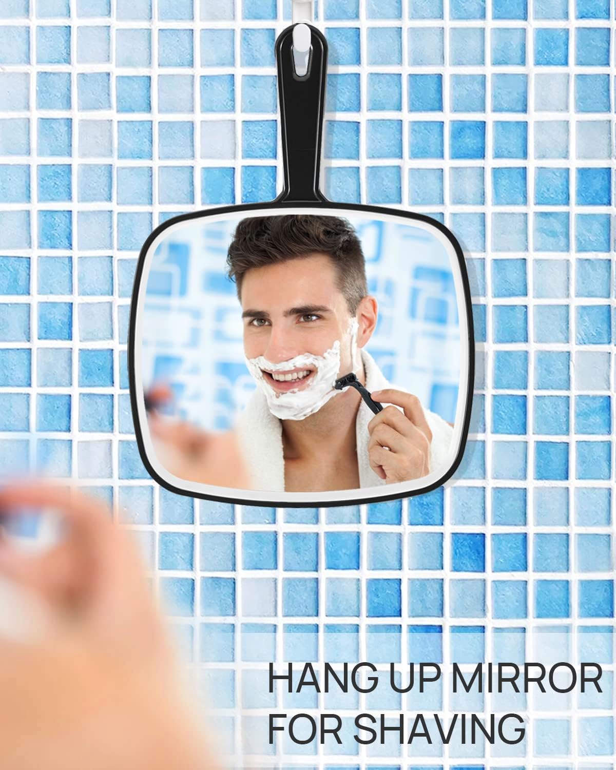 OMIRO Hand Mirror, Extra Large Black Handheld Mirror with Handle, 9" W x 12.4" L