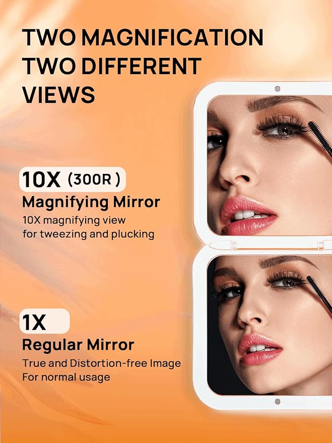 OMIRO Compact Mirror Magnifying Pocket Mirror 10X Small Travel Folding Mirror for Handbag Square 3.5 inch (Peach Fuzz)