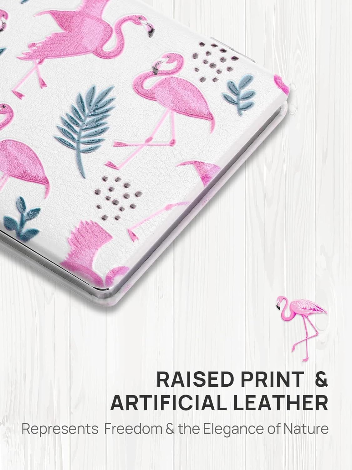 OMIRO Compact Mirror, Unique Painting PU Leather 1X/3X Magnification, Ultra Portable for Purses, 2.4" W x 3.4" L (Pink Flamingos)