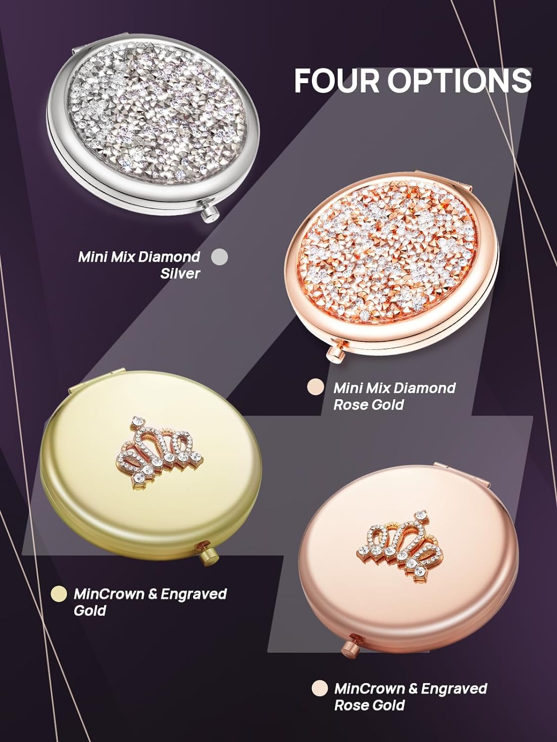 OMIRO 1X/10X Magnifying Compact Mirror, Small Crown Engraved Pocket Makeup Mirror Gift for Her Women Mom (Gold)