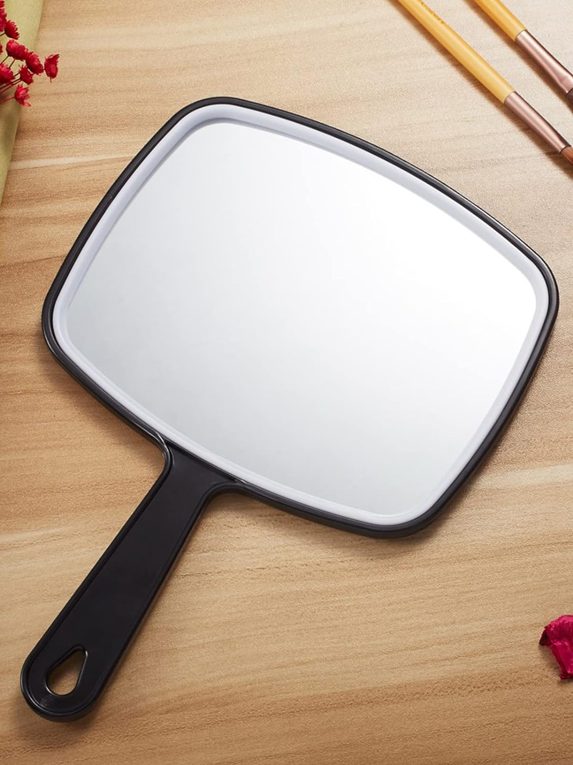 OMIRO Hand Mirror, Black Handheld Mirror with Handle, 6.6" W x 9.2" L
