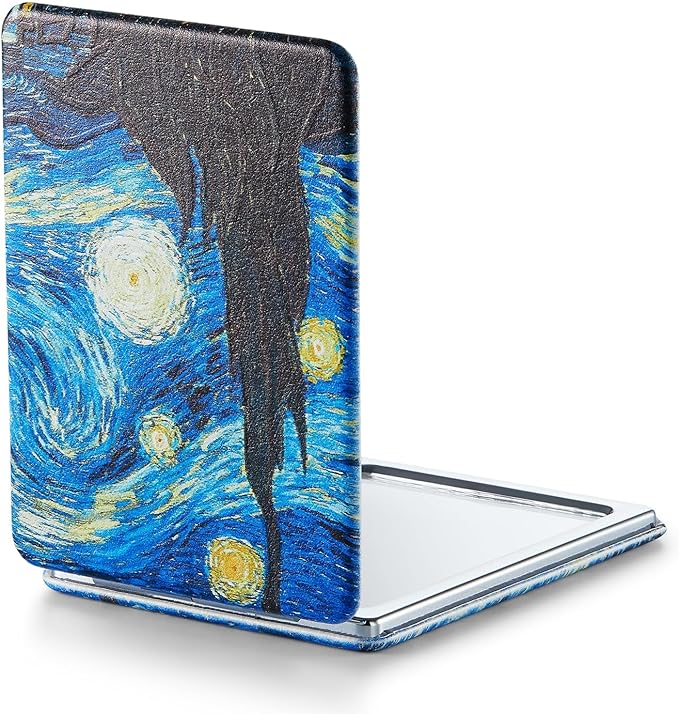 OMIRO Compact Mirror, Unique Painting PU Leather 1X/3X Magnification, Ultra Portable for Purses, 2.4" W x 3.4" L (Pink Flamingos)