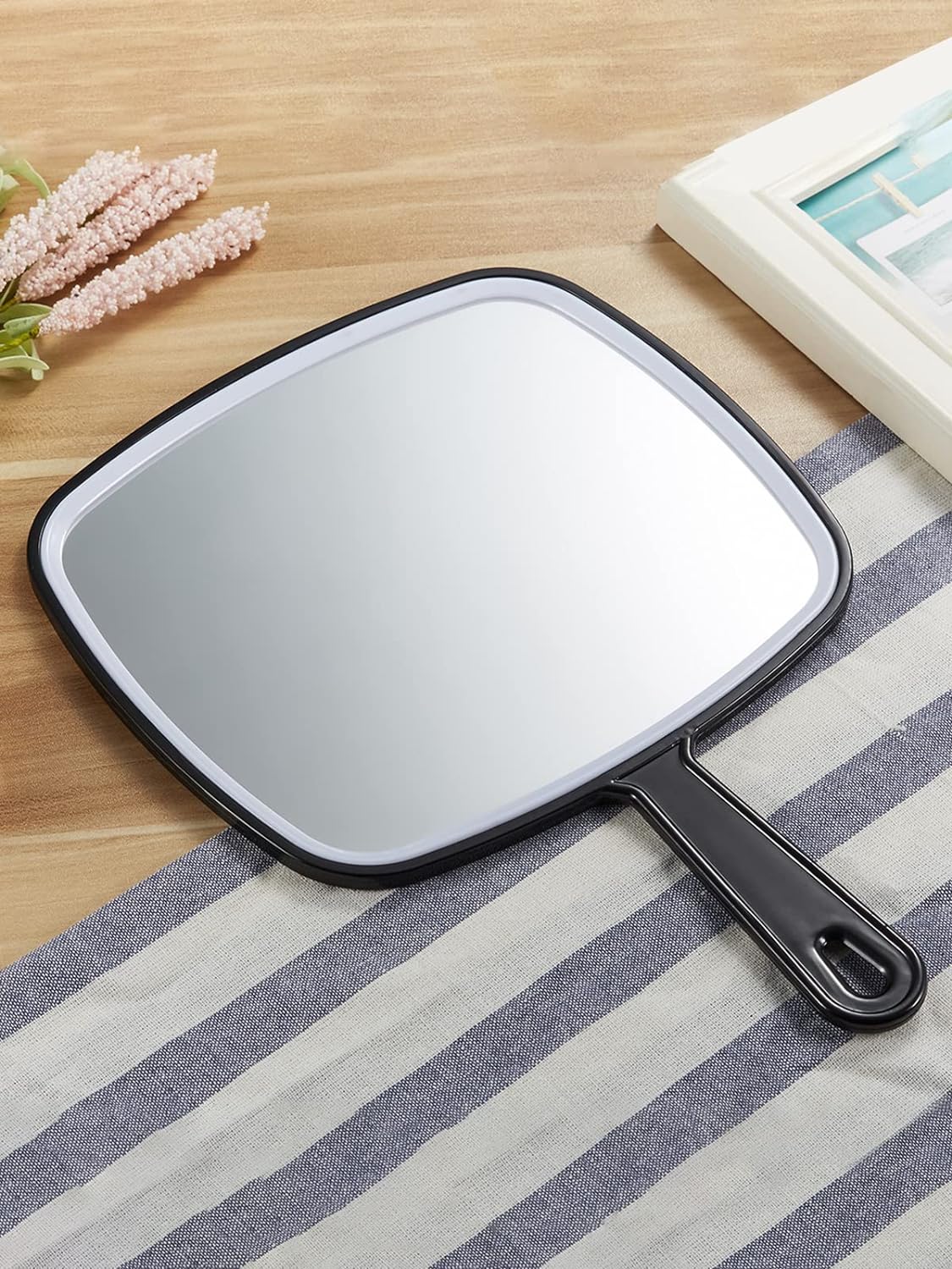 OMIRO Hand Mirror, Extra Large Black Handheld Mirror with Handle, 9" W x 12.4" L