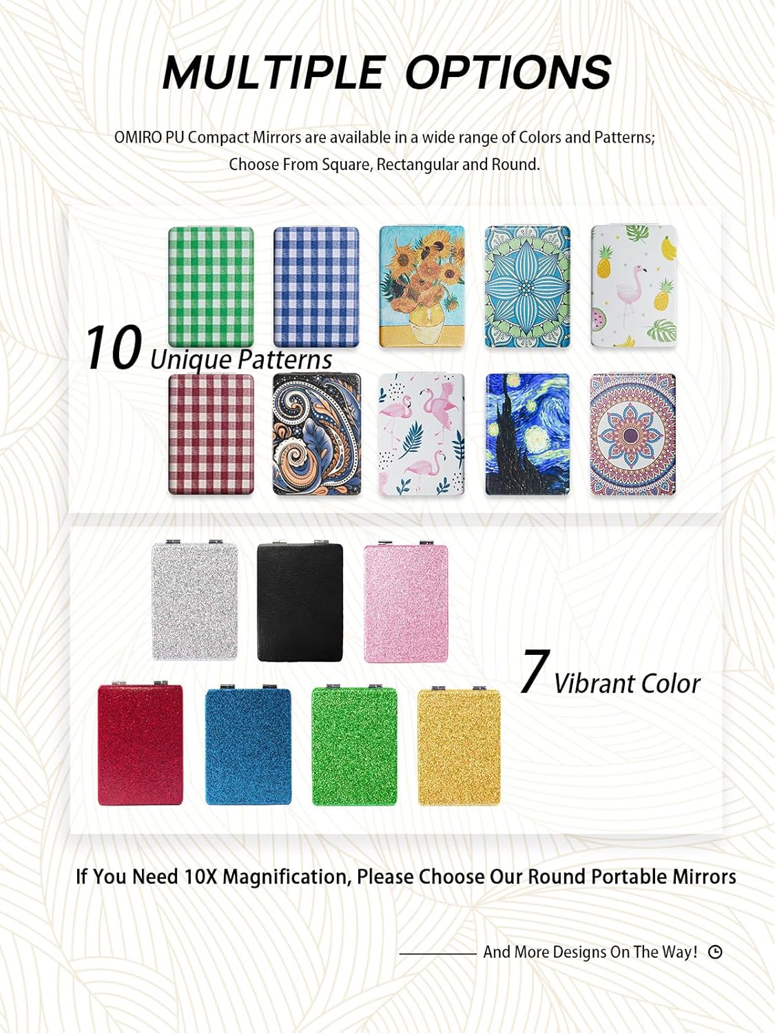 OMIRO Compact Mirror, Unique Painting PU Leather 1X/3X Magnification, Ultra Portable for Purses, 2.4" W x 3.4" L (Pink Flamingos)