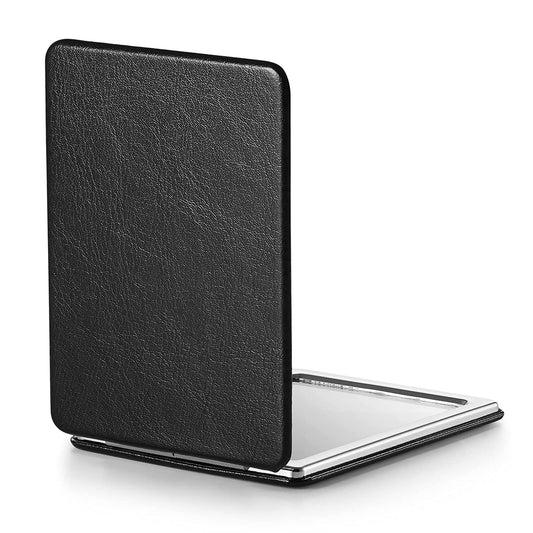 OMIRO Compact Mirror, Classical PU Leather 1X/3X Magnification, Pocket Ultra Portable for Purses and Travel (Black)