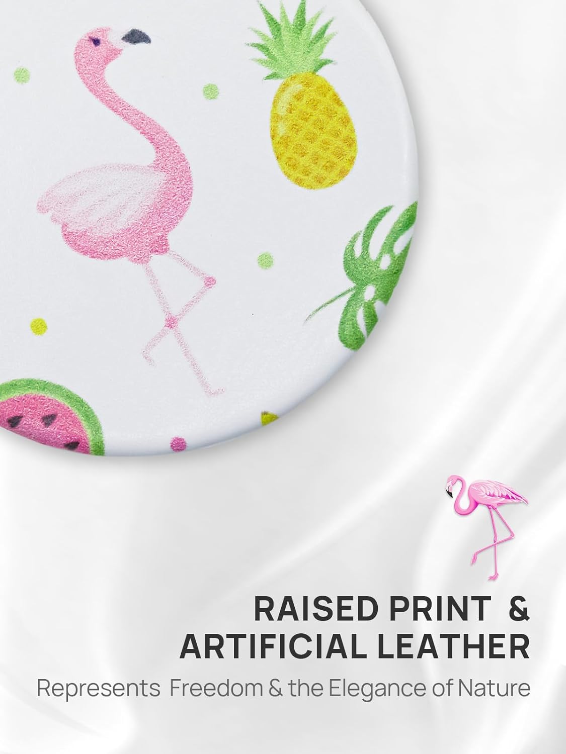 OMIRO 1X/10X(300R) Compact Magnifying Mirror, Unique Painting Pocket Mirror with Classical PU Leather (Round,Flamingo and Tropical Print)