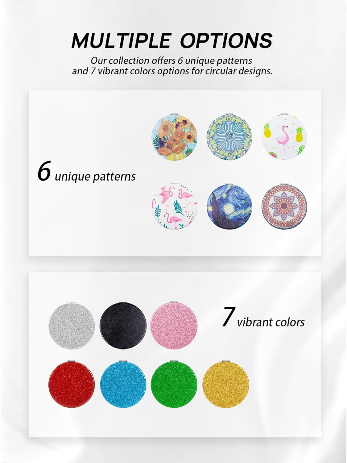 OMIRO 1X/10X(300R) Compact Magnifying Mirror, Unique Painting Pocket Mirror with Classical PU Leather (Round,Flamingo and Tropical Print)