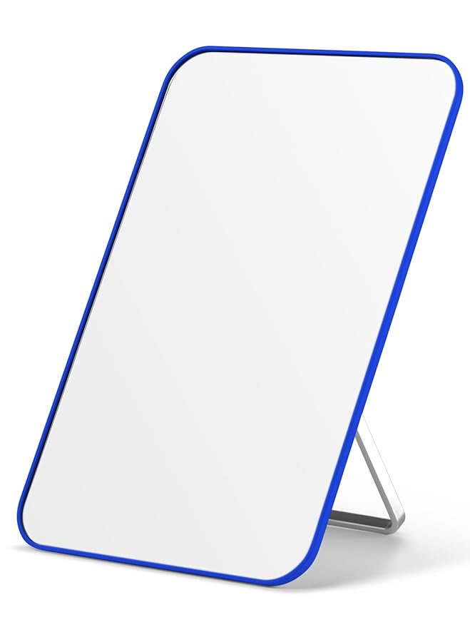 OMIRO Desk Makeup Mirror, 8 x 5 inches Table Mirror with Foldable Stand and Hanging Hole for Shaving and Travelling, White
