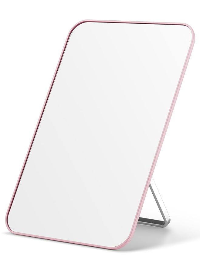 OMIRO Desk Makeup Mirror, 8 x 5 inches Table Mirror with Foldable Stand and Hanging Hole for Shaving and Travelling, White