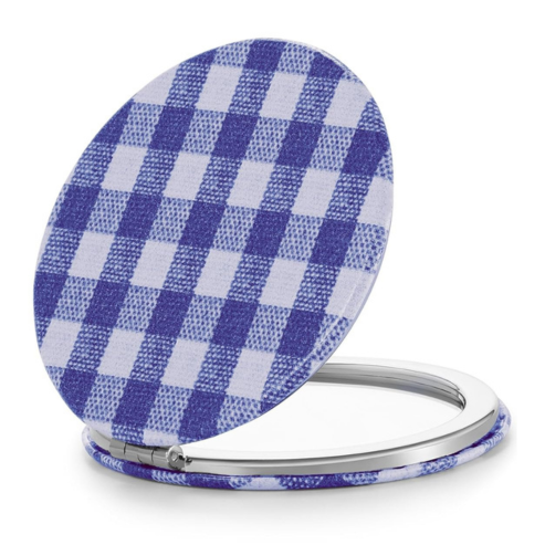 OMIRO 1X/10X Compact Magnifying Mirror, Unique Plaid Pattern Pocket Mirror with Classic PU Leather, Round, Blue Plaid