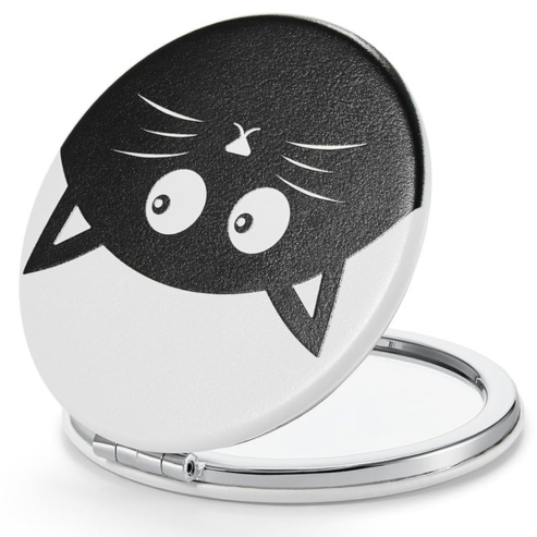 OMIRO 1X/10X Compact Magnifying Mirror, Unique Painting Pocket Mirror with Classical PU Leather (Round)