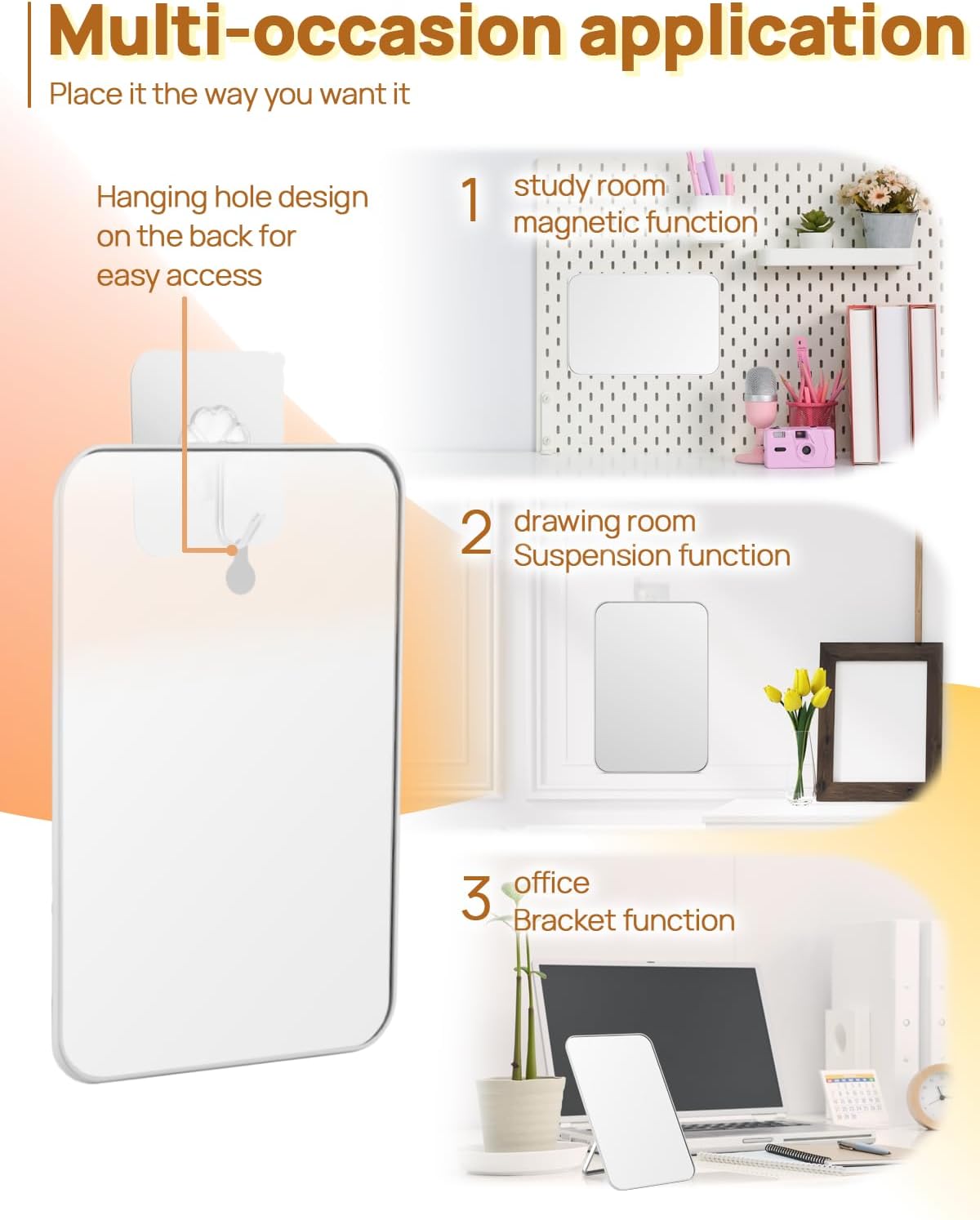 OMIRO Magnetic Mirror, 8 x 5 inches Desk Makeup Mirror with Foldable Stand and Hanging Hole for Shaving, Strong Magnets for Secure Attachment