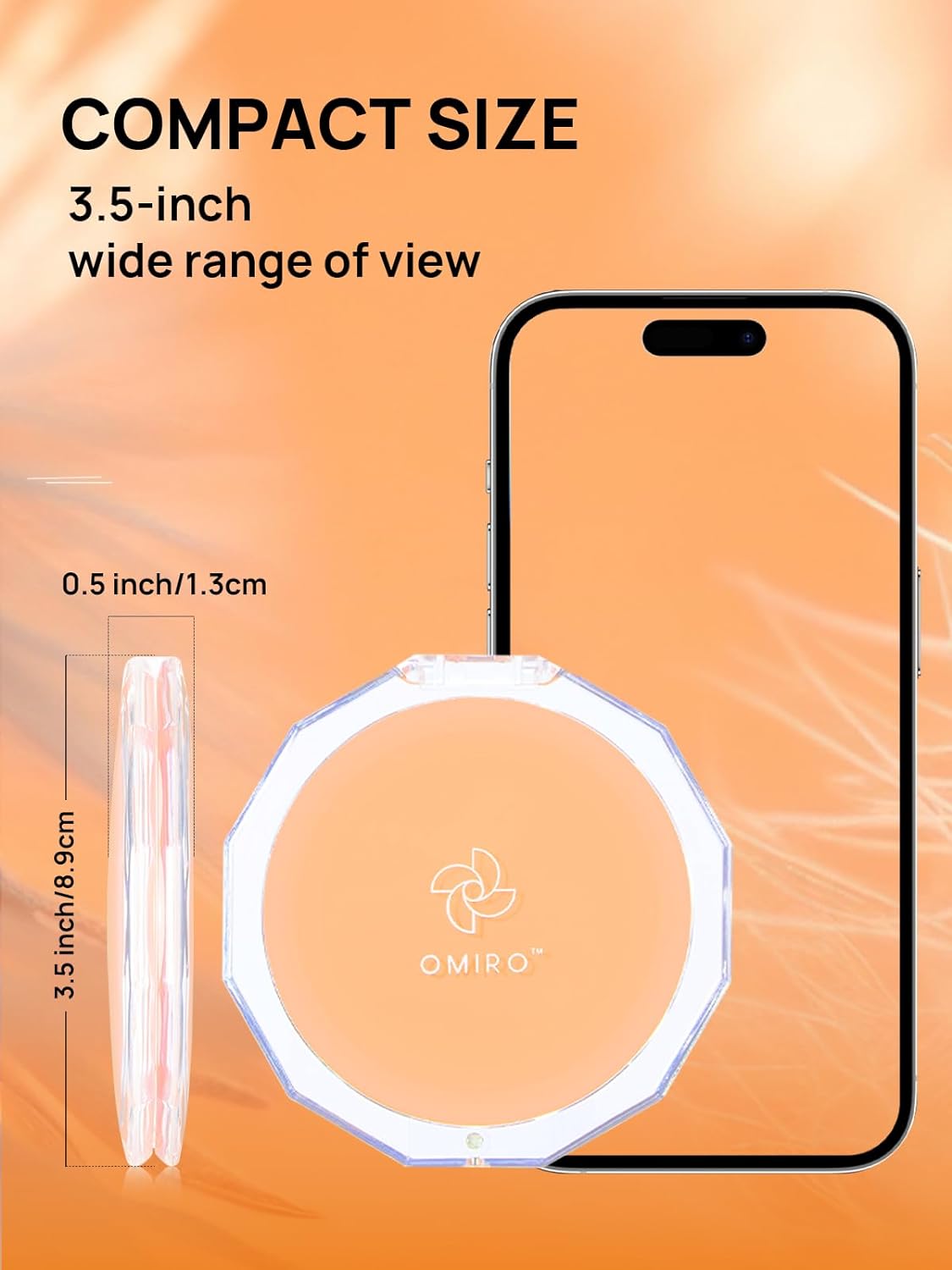 OMIRO Compact Mirror, 3½" 1X/10X Magnification Mini Folding Makeup Mirror for Purses (Color of The Year 2024 - Peach Fuzz)