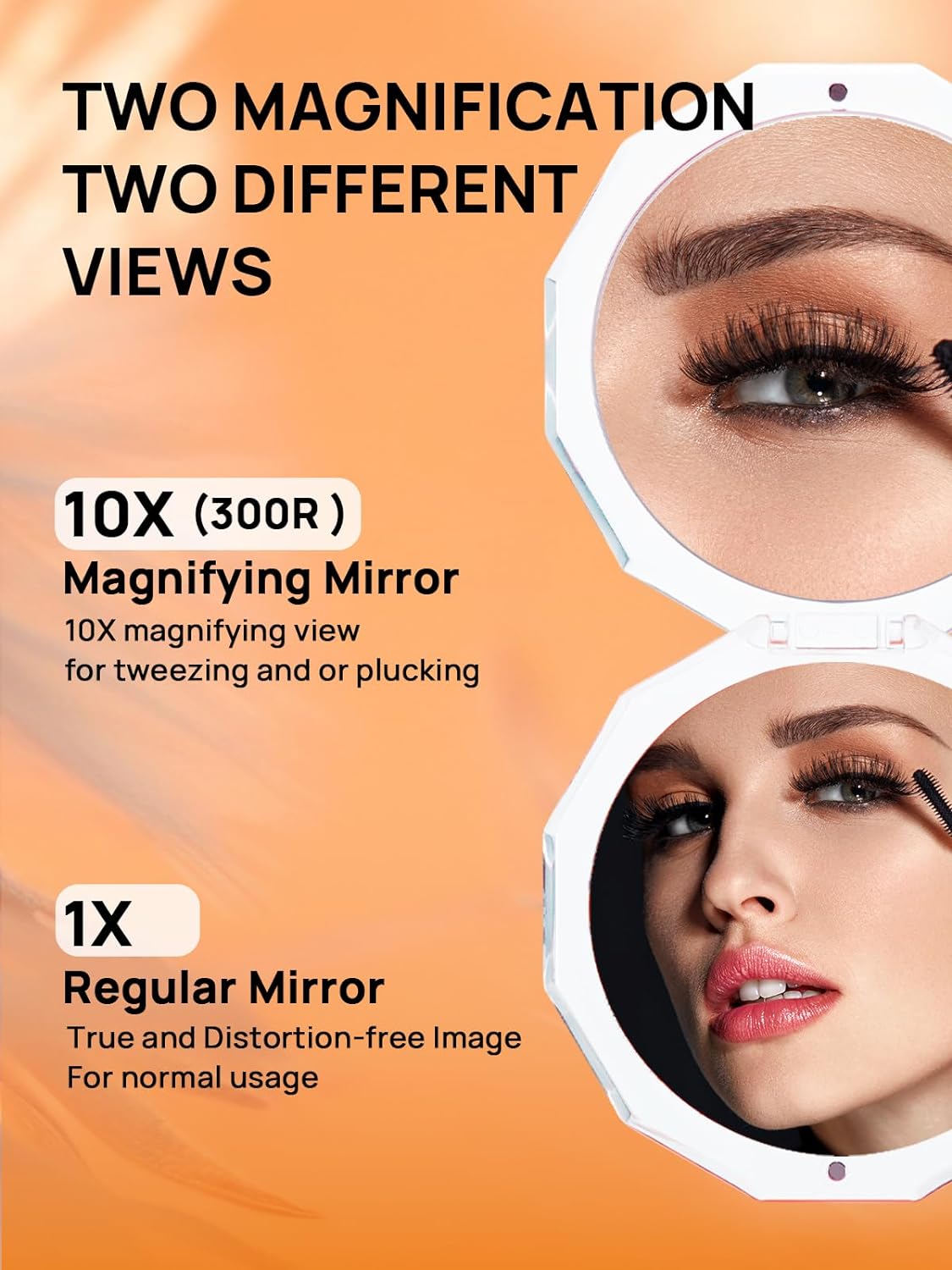 OMIRO Compact Mirror, 3½" 1X/10X Magnification Mini Folding Makeup Mirror for Purses (Color of The Year 2024 - Peach Fuzz)