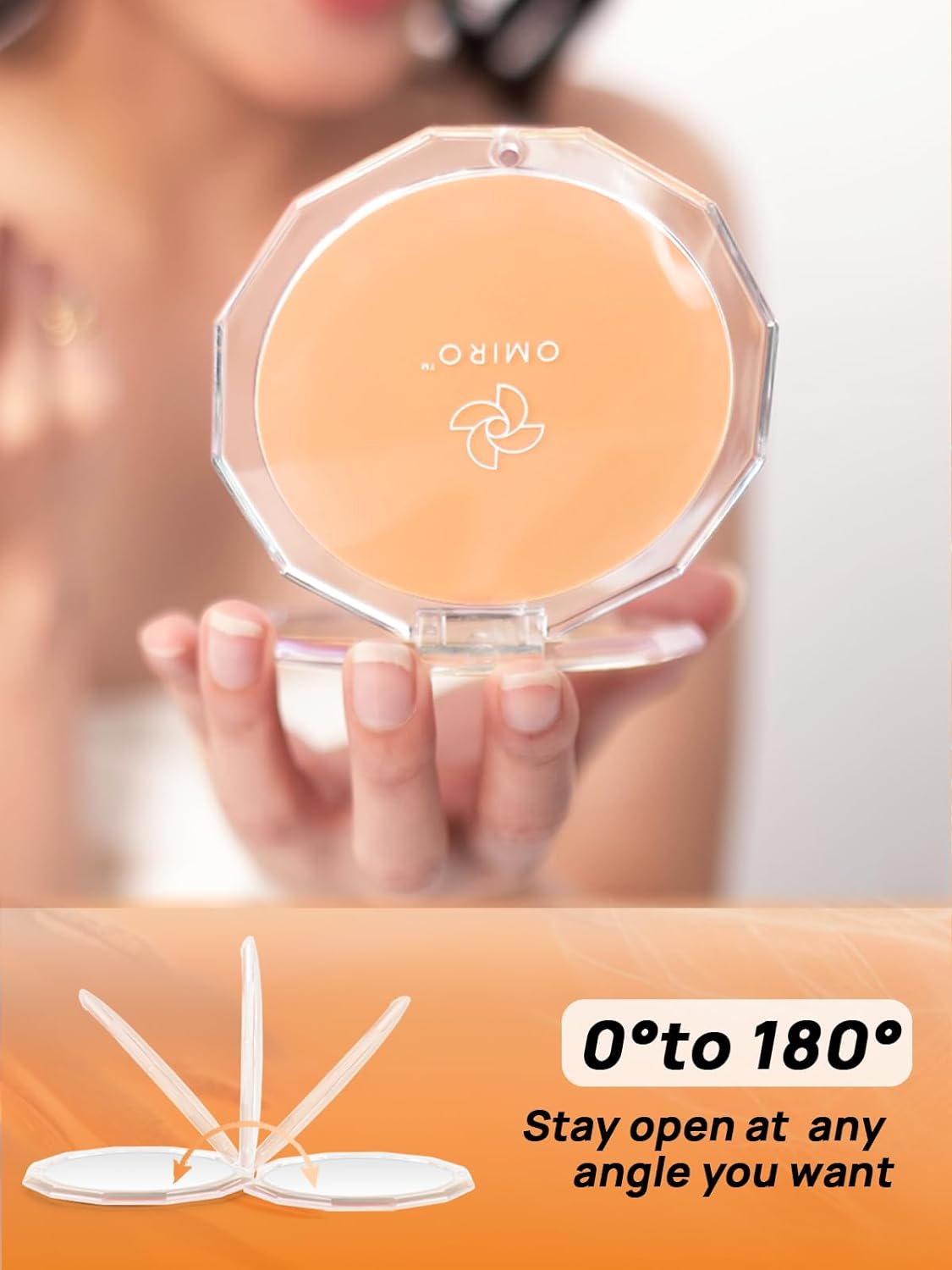 OMIRO Compact Mirror, 3½" 1X/10X Magnification Mini Folding Makeup Mirror for Purses (Color of The Year 2024 - Peach Fuzz)