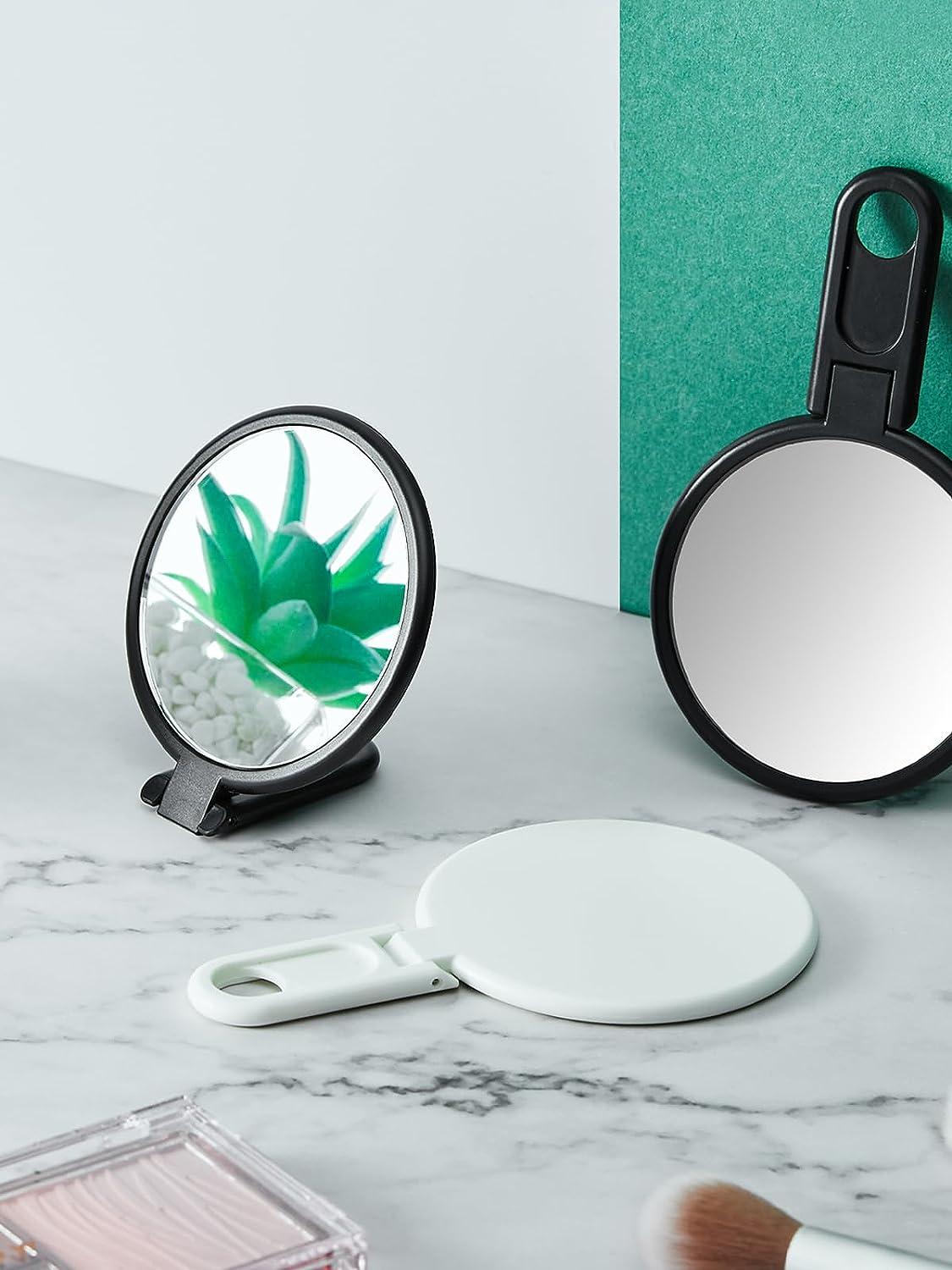 OMIRO 3" Compact Mirror with Adjustable Handle - Mini Folding Mirror for Makeup (Black, Pack of 1)
