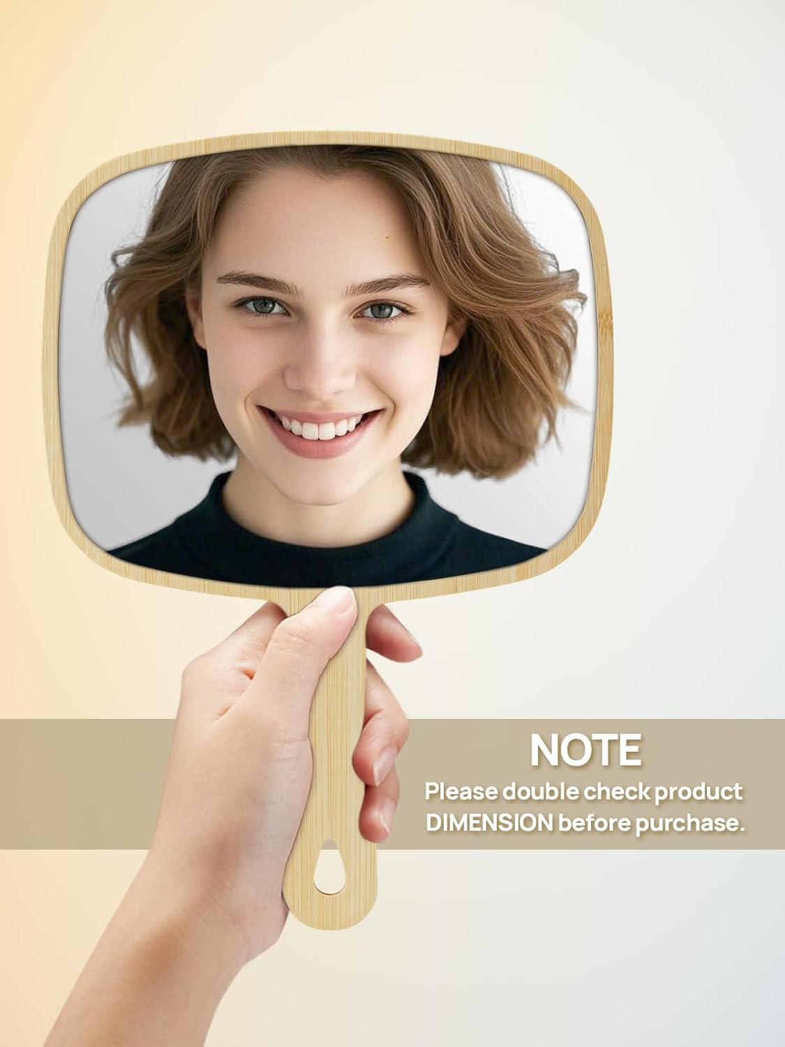OMIRO Hand Mirror, Large Natural Bamboo Handheld Mirror with Handle, 10.3" L x 7.4" W