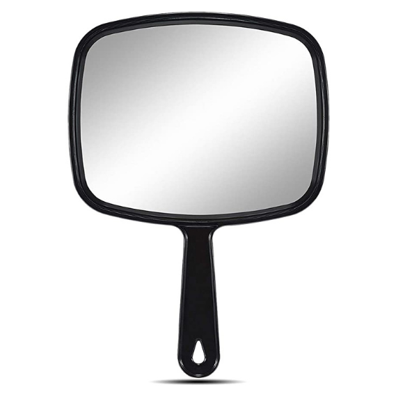 OMIRO 10.3" L x 7.4" W Hand Mirror, All Black Handheld Mirror with Handle