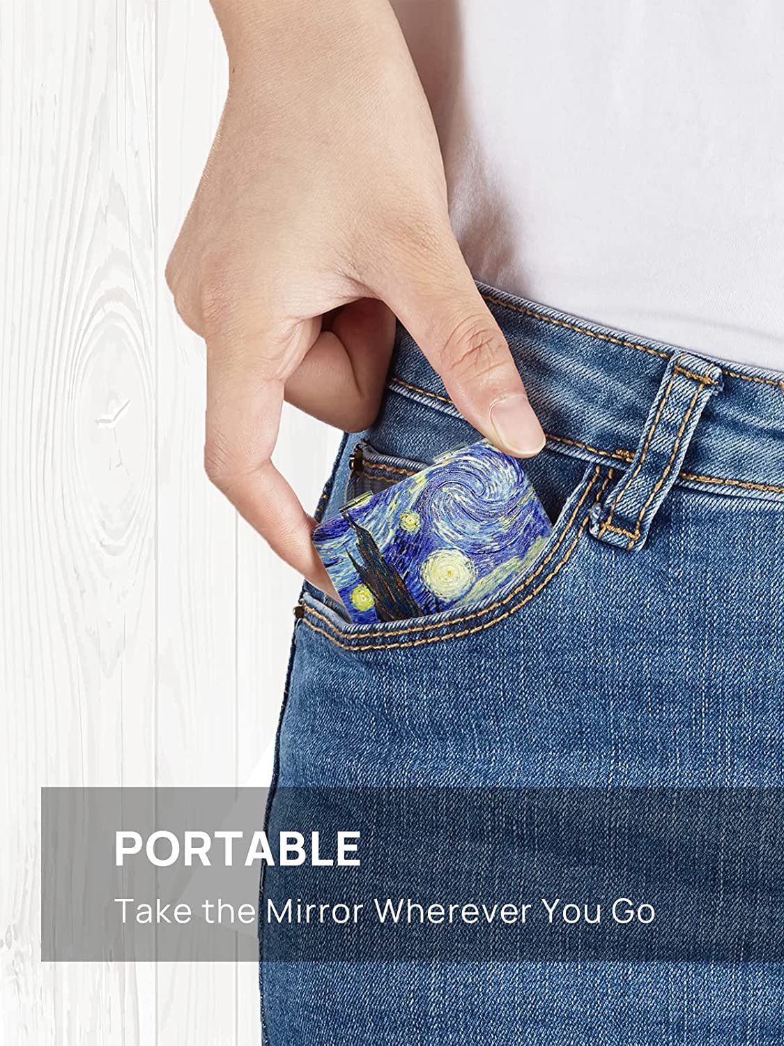 OMIRO 1X/3X Magnifying Mirror, Unique Painting Compact Mirror with Classical PU Leather (The Starry Night)