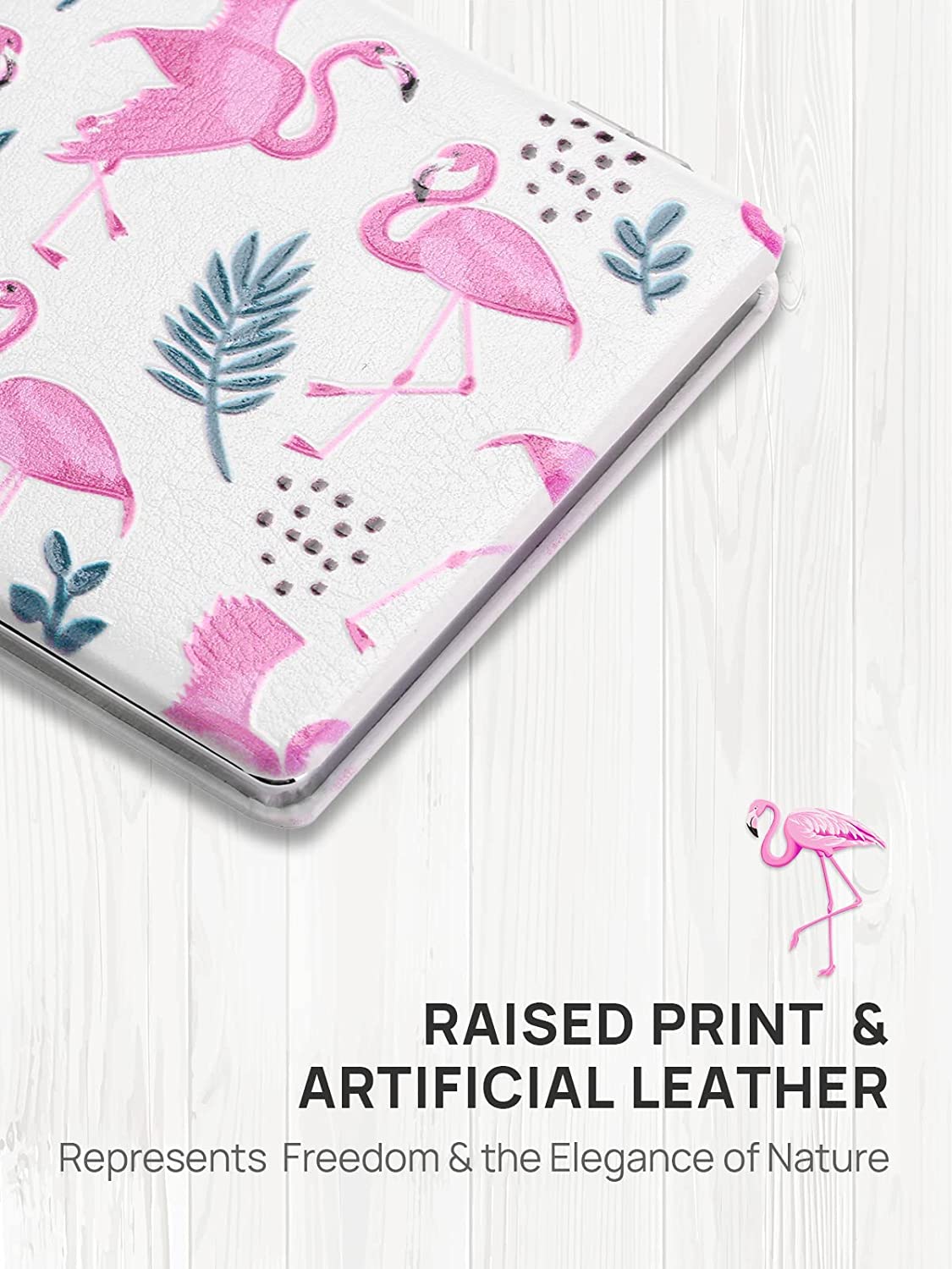 OMIRO 1X/3X Magnifying Mirror, Unique Painting Compact Mirror with Classical PU Leather (Pink Flamingos)