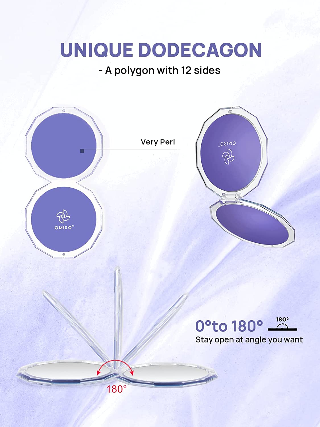 OMIRO Compact Mirror, 3½" 1X/10X Magnification Mini Folding Makeup Mirror for Purses (Color of The Year 2022 - Very Peri)