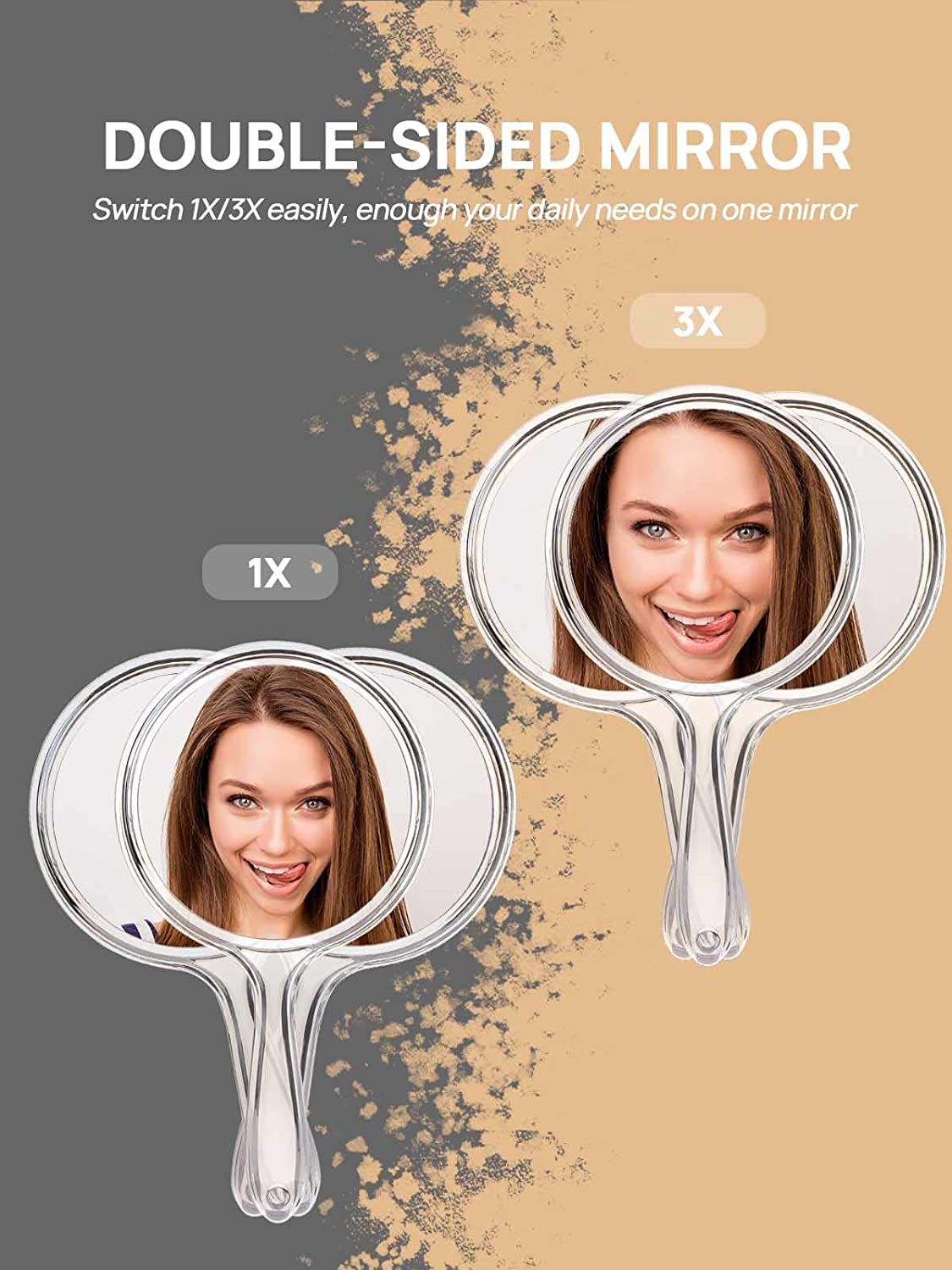 OMIRO Hand Mirror, Double-Sided Handheld Mirror 1X/3X Magnifying Mirror with Handle, Set of 3
