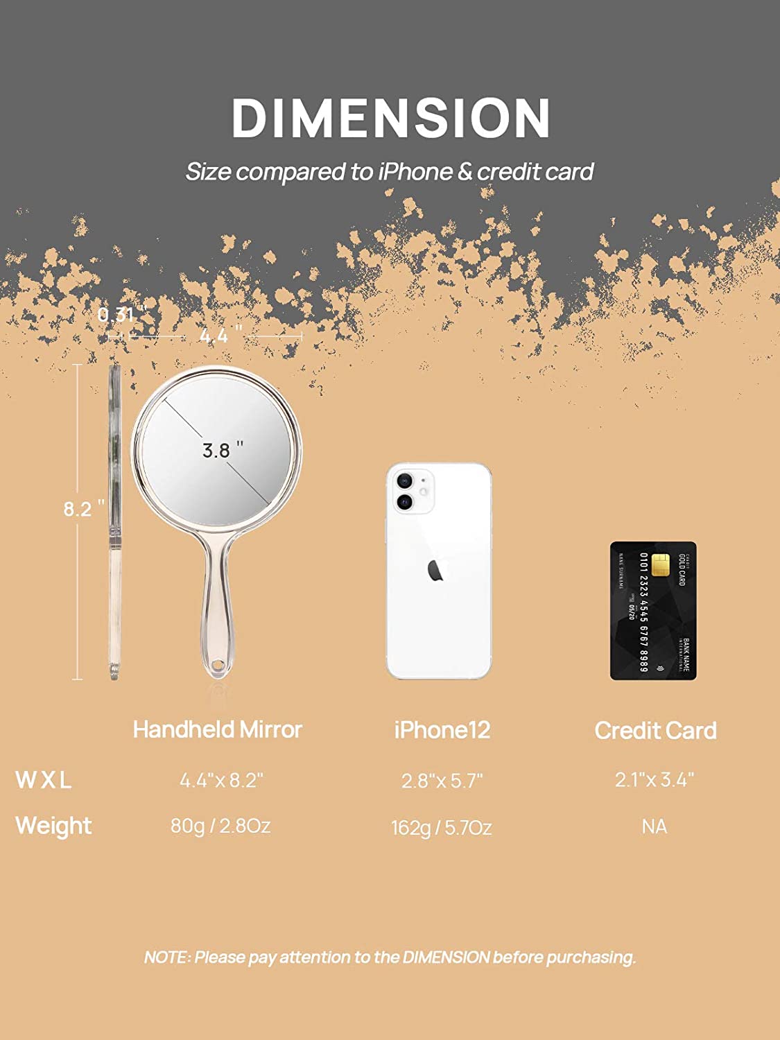 OMIRO Hand Mirror, Double-Sided Handheld Mirror 1X/3X Magnifying Mirror with Handle, Set of 3