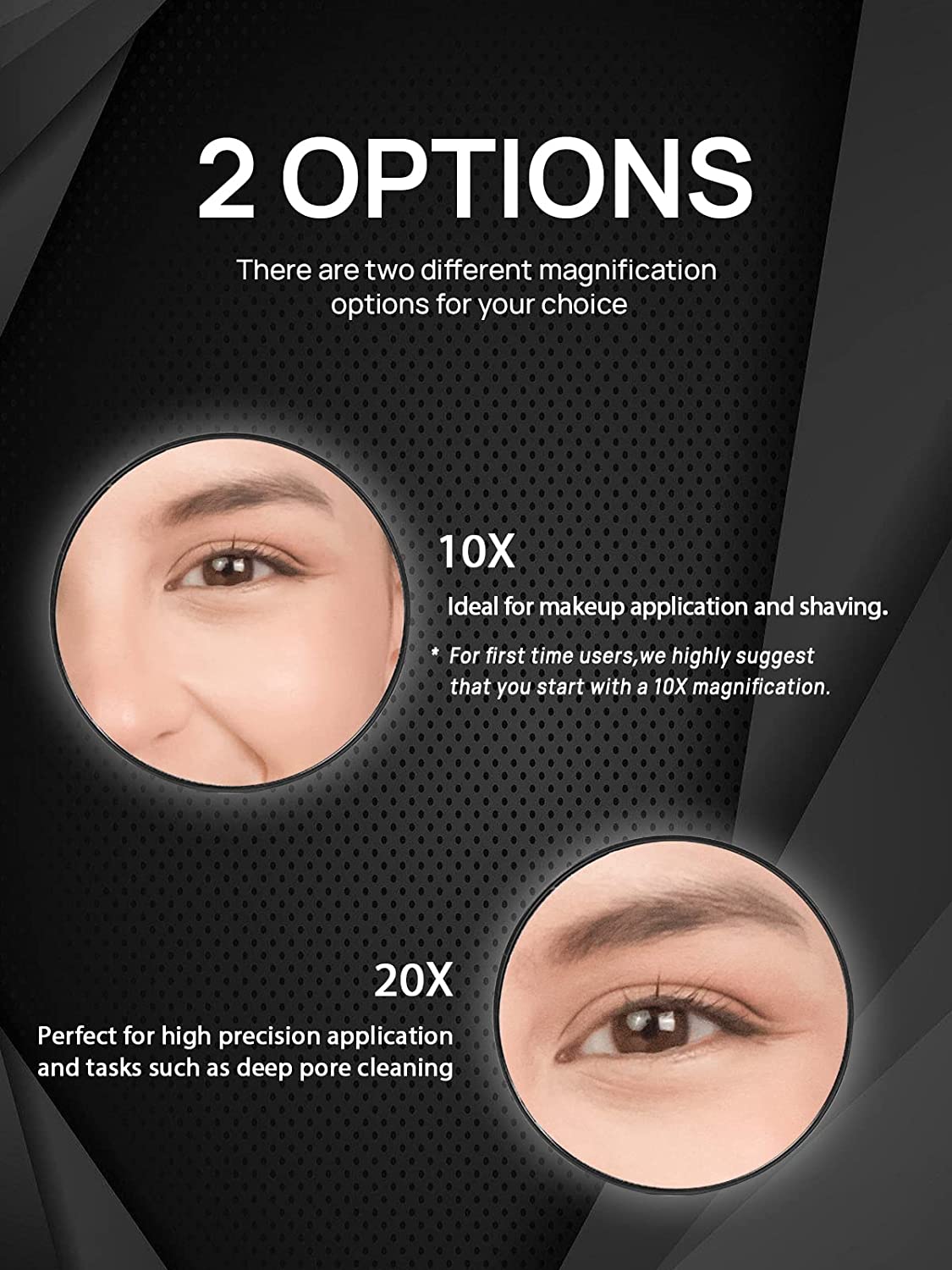 OMIRO 10X(300R) Magnifying Mirror and Eyebrow Tweezers Kit, 3.5" Three Suction Cups Magnifier Travel Set