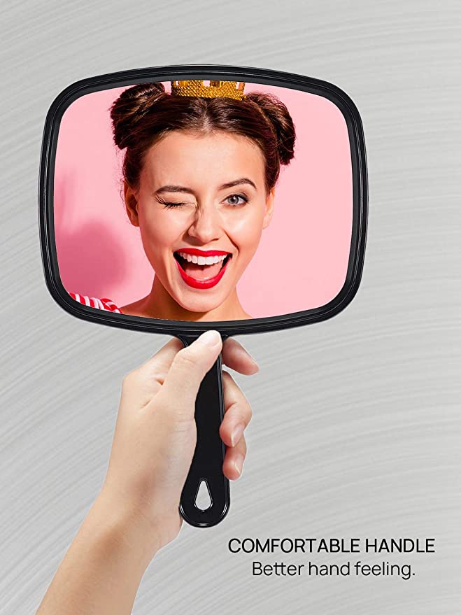 OMIRO 10.3" L x 7.4" W Hand Mirror, All Black Handheld Mirror with Handle