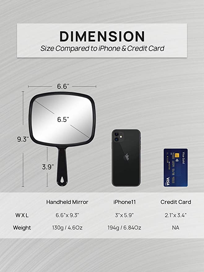 OMIRO 10.3" L x 7.4" W Hand Mirror, All Black Handheld Mirror with Handle