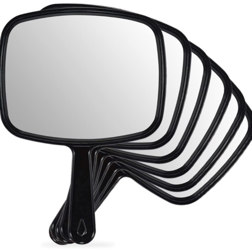 OMIRO 10.3" L x 7.4" W Hand Mirror, All Black Handheld Mirror with Handle