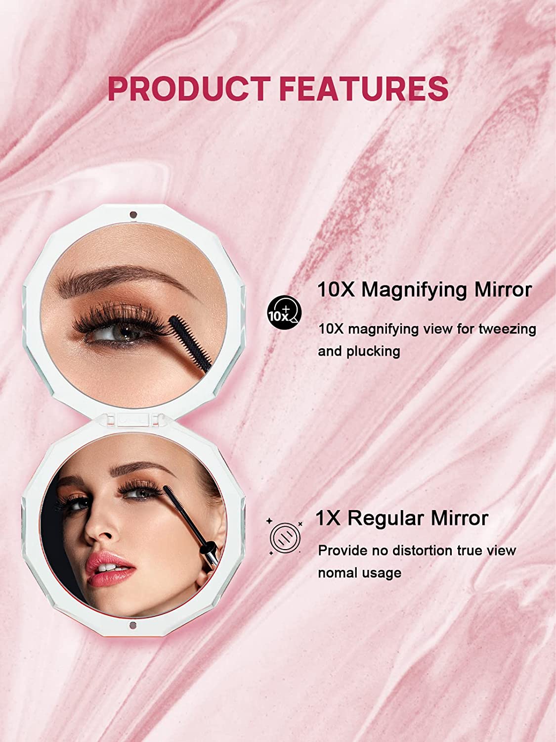 OMIRO Compact Mirror, 3½" 1X/10X Magnification Mini Folding Makeup Mirror for Purses (Color of The Year 2023 - Viva Magenta)