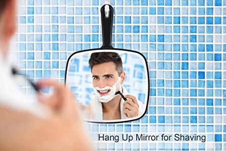OMIRO Handheld Mirror, Extra Large Hand Mirror with Handle, Square, Black, 12.4" L x 9.1" W
