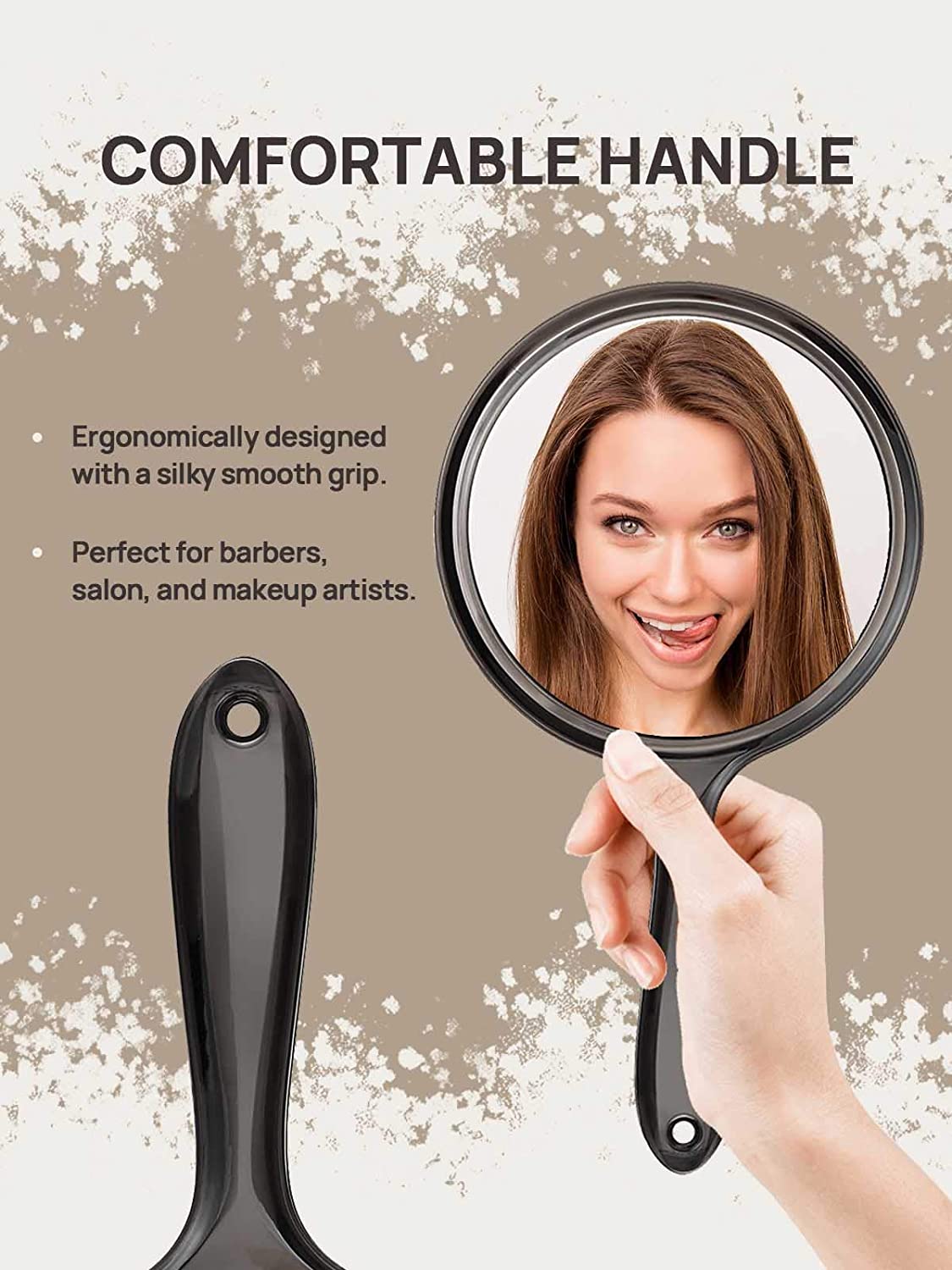 OMIRO Hand Mirror, Double-Sided Handheld Mirror 1X/3X Magnifying Mirror with Handle, Set of 2 (Transparent Black)